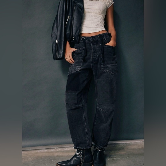 NWT we the free Moxie low slung pull on barrel Jeans size 28, onyx/nite hawk - Picture 2 of 16